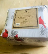 OAKRIDGE ,4-Piece Set KING SIZE 100 cotton,Flannel Sheets-cardinal  chickadee