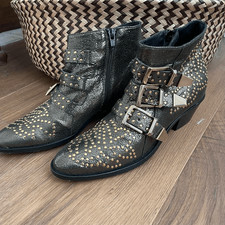 Stivaletti da cowboy Lemare Italy in pelle verde metallizzato oro 36 6