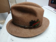 Vintage Allyn St George Camelaire Fedora Hat Camel  Wool Hair Feather xl 7 