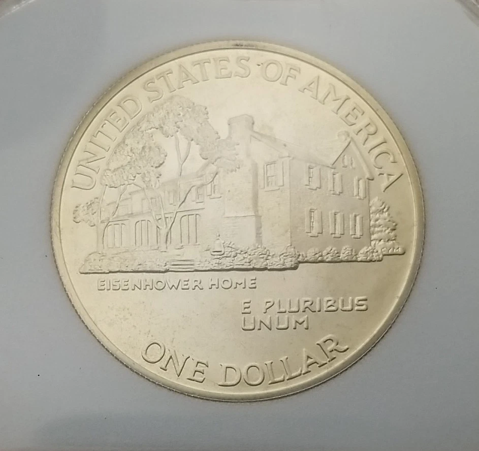 1990-W Silver Eisenhower Centennial Commemorative Dollar PCI MS  70 #20392 - Image 4 of 4