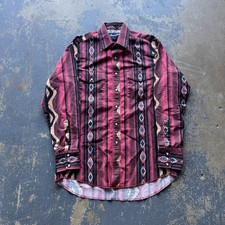 VTG Wrangler Mens Brush Popper Pearl Snap Shirt Long Sleeve Size M Aztec Western