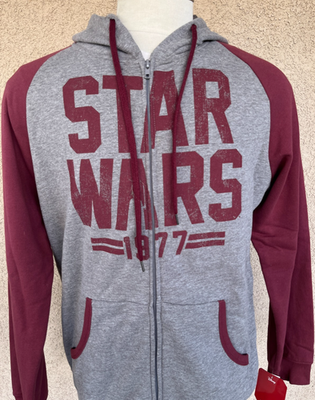 Star Wars 1977 Gray Maroon Full Zip Fleece Hoodie Sweater Jacket