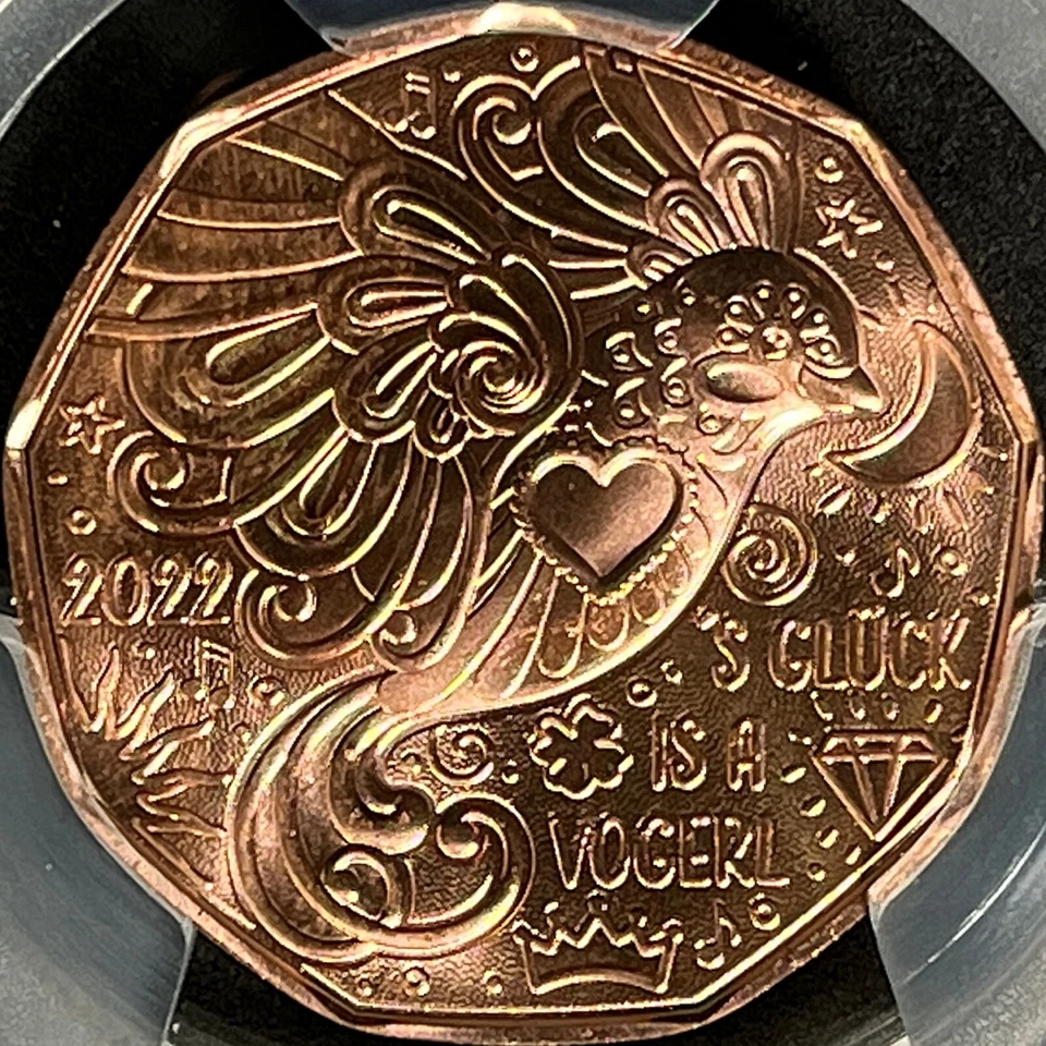 AUSTRIA. 2022, 5 Euro - PCGS MS69 - Top Pop 🥇 Happiness is a Bird, Full Red - Image 3 of 4