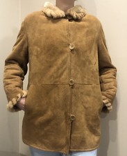 Brown Shearling Women’s Coat With Mink Fur Trim Size M Made In Usa