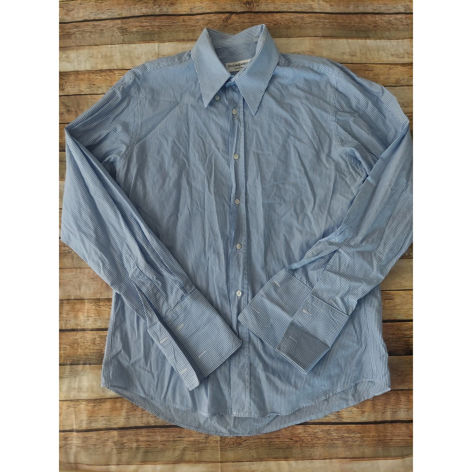 SAINT LAURENT Camicia elegante uomo Yves Saint Lauren a righe 100% cotone taglia 41 16 Made in Italy
