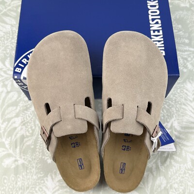 Birkenstock Boston Taupe Suede Soft Footbed Men's Clog Shoes Wide
