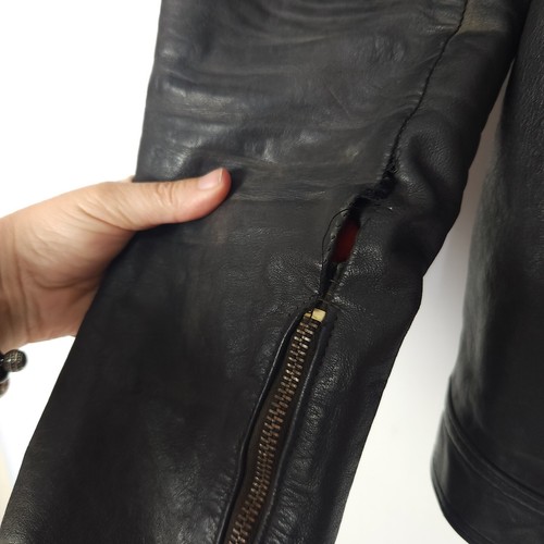 Black Leather 60s Bomber Jacket Ladies M 10 Biker Motorcycle Punk Retro Vintage - Picture 7 of 11