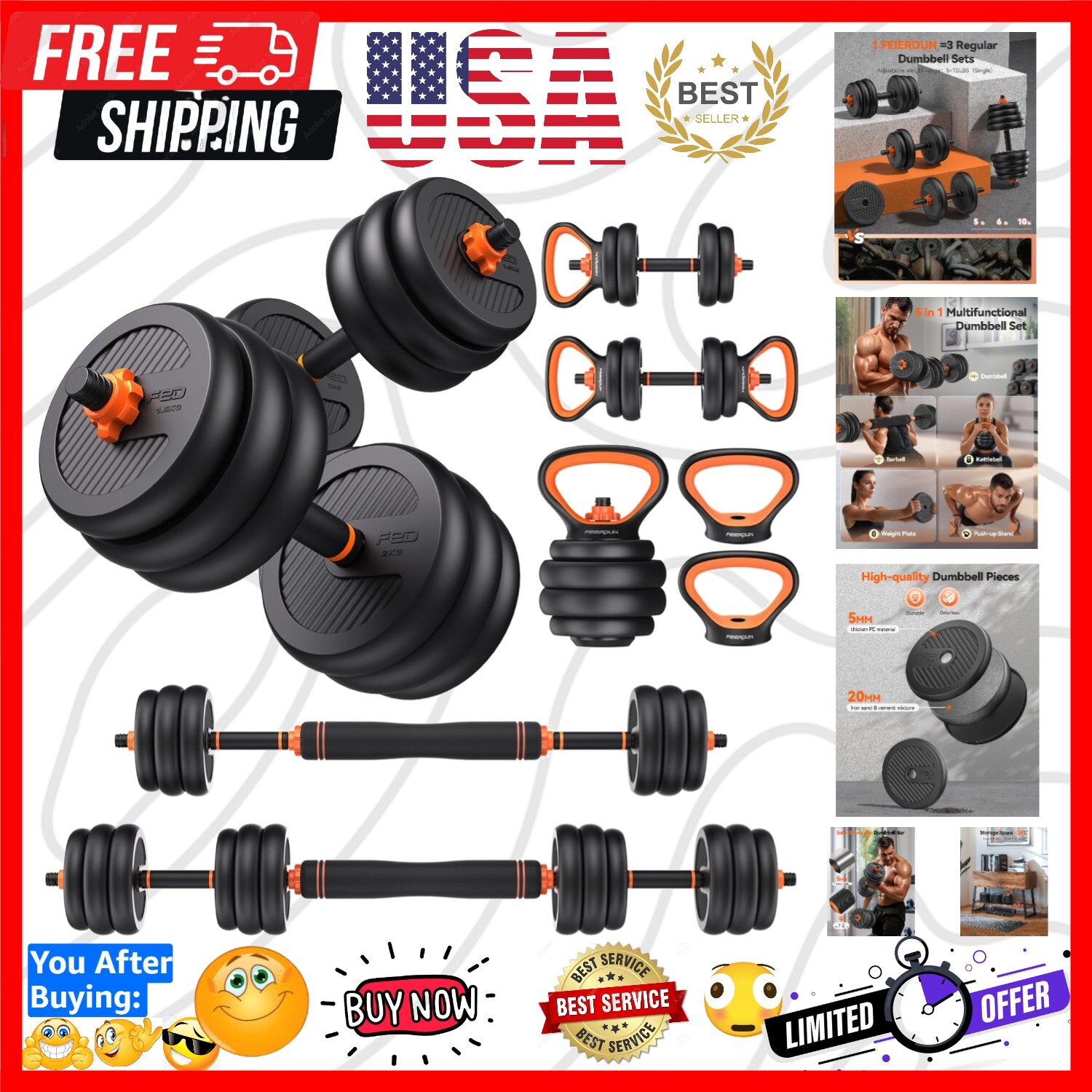 Eco-Friendly Adjustable Dumbbells 20-90lbs with Safety Nuts for