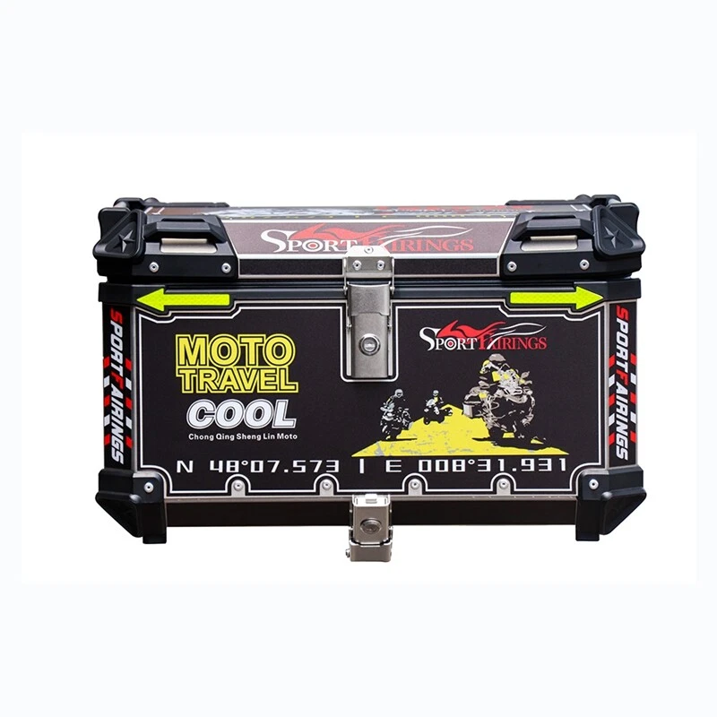 65L Aluminum Motorcycle Tail Box Trunk Top Lock Case Travel Luggage Storage - Image 4 of 4
