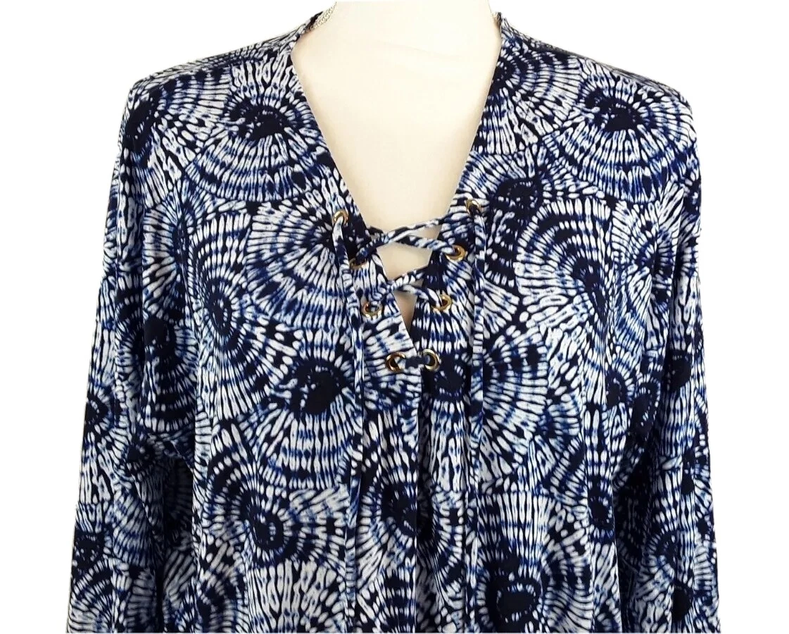 Abito donna Michael Kors copricostume da spiaggia maniche lunghe blu elastico in vita tg XL