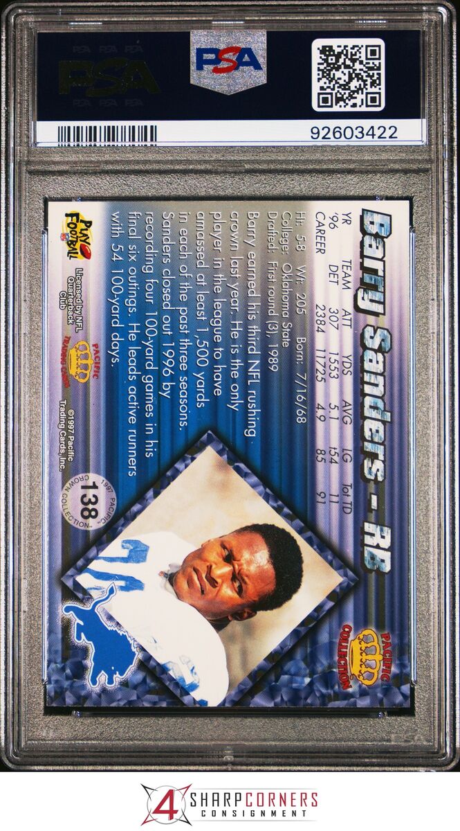 1997 PACIFIC #138 BARRY SANDERS LIONS HOF PSA 10 F4088152 1997 PACIFIC #138 BARRY SANDERS LIONS HOF PSA 10 F4088152