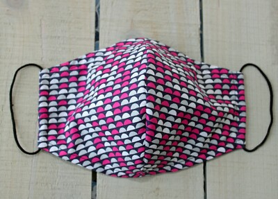 Shades of Pink and Gray design print 100% Cotton Face Mask.  Nose wire mask. Han