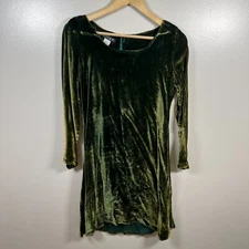 Vintage Citron Velvet Shift Dress Size Small Green Long Sleeve Artsy Art to Wear