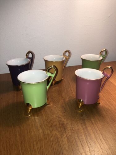 5 kleine verspielte Espressotassen bunt mit Goldstaffage Porzellan - Bild 1 von 15