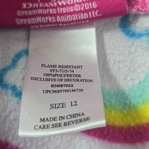 DreamWorks Trolls Girls 12 Full Body Pajamas LS Hooded Footless Fleece Poppy - Picture 7 of 8