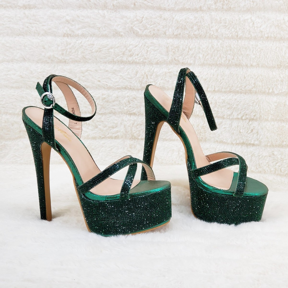 Bejeweled Pandora Emerald Green Sparkling Rhinestone Platform