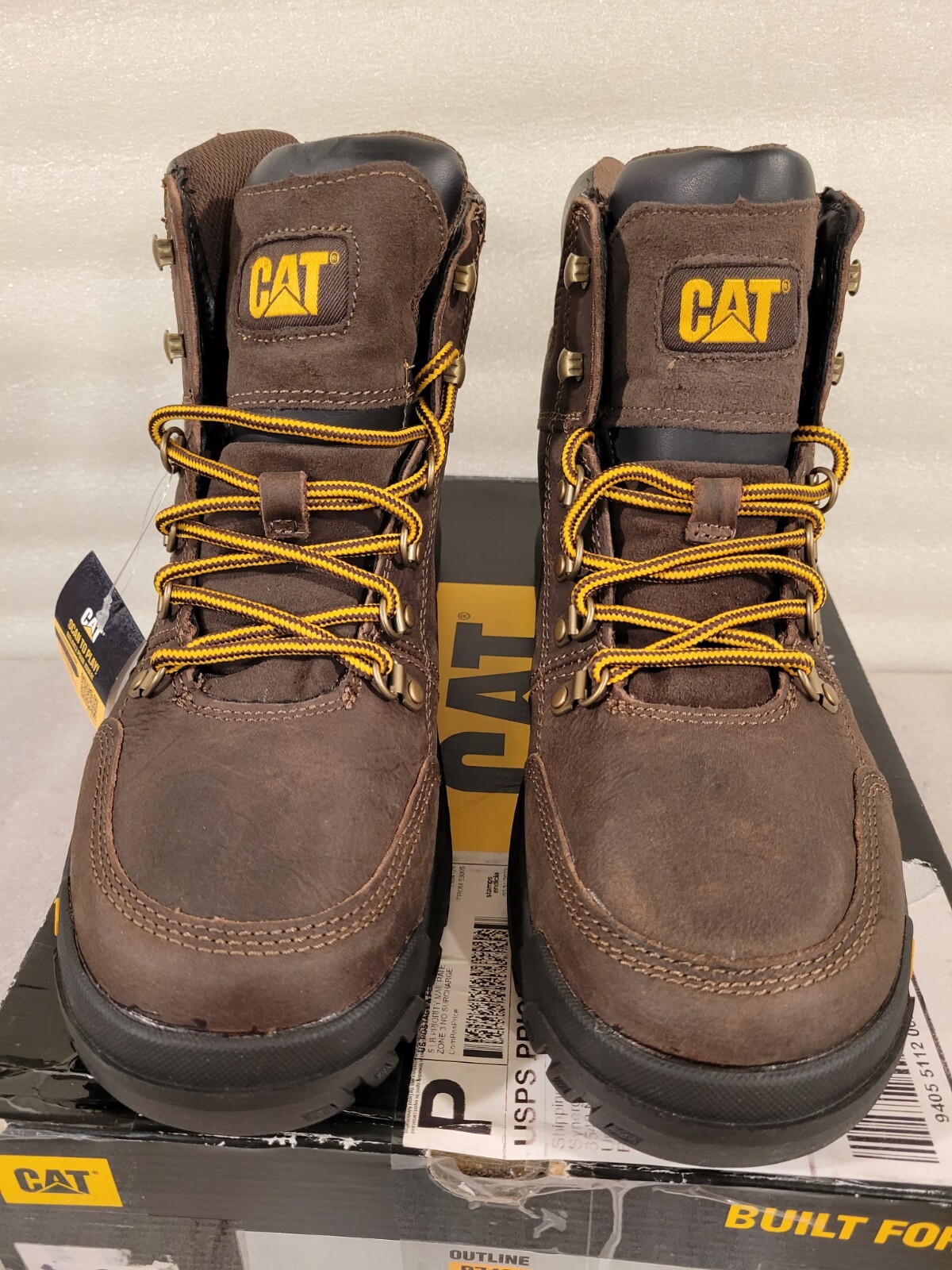 Men's Caterpillar Outline Work Boots Soft Toe Brown P74087 Size 11