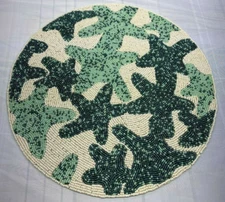 Teal Blue White Starfish Beaded Placemat Charger New 15" Coastal Collection 