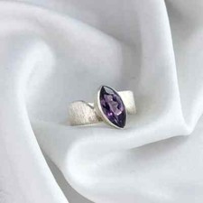 Natural Amethyst 8X16mm Gemstone 925 Sterling Silver Handmade Ring For Gift Her,