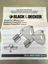 Black & Decker Power Pro Mixer Use & Care Guide Series MX45-MX85
