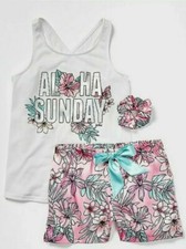 Justice Girls Pajama Set Size 7 Aloha Sunday Sleep With Scrunchie NWT