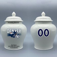 Ceramic Medium Urn for Denver Broncos Football Theme, Custom Text  Number