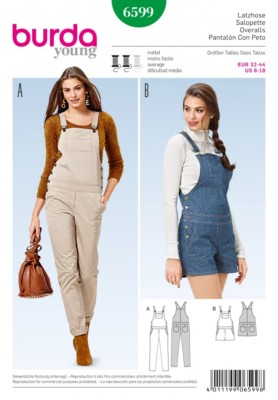Burda Damen Schnittmuster 6599 lange & kurze Latzhose (Burda-6599)