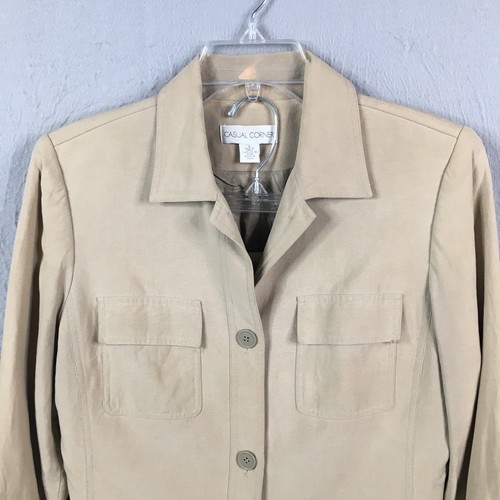 Casual Corner Skirt Suit Womens 6 Tan Silk Linen Blend Casual Career Camp Safari - Picture 5 of 22