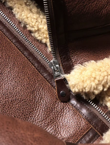 B3  Bomber Jacket Men's Genuine Leather Winter Warm Wool Jacket - Image 4 of 4