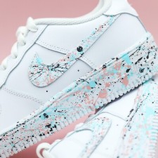 Air Force 1 Custom Light Blue Pink Black Splatter White Shoes Mens Womens Kids