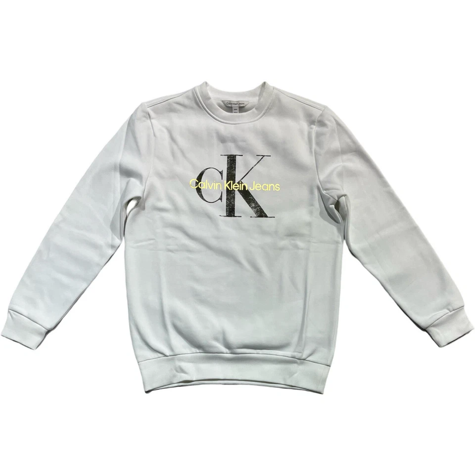 Sudadera Calvin Klein Jeans Para Hombres Logo CK Polar Pullover Cuello Redondo Negro Blanco Foto 2 de 2