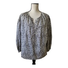 Black Floral Half Button Down Long-Sleeve Blouse New Size M