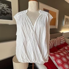 Splendid Surplice Front Crossover Top White Cotton Blend Summer XL