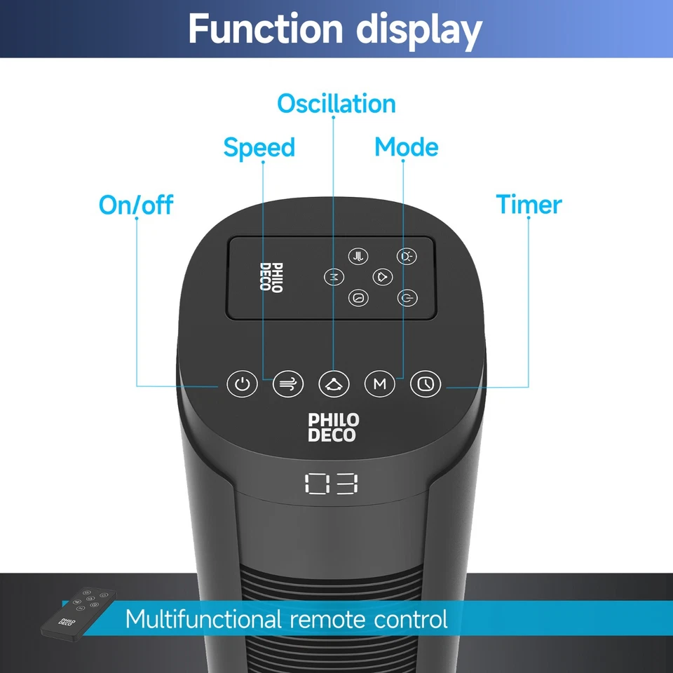 Tower fan 35" Bladeless Fan for Bedroom, Remote, 4 Speeds, 3 Modes, 9-Hour Timer - Image 4 of 4