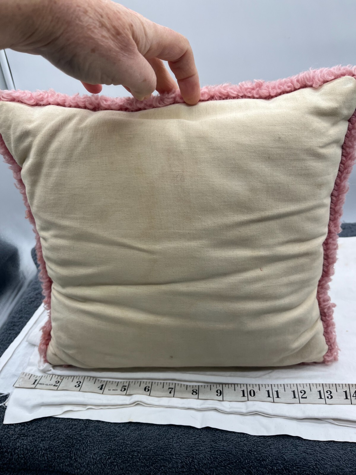 vintage iceskater ice skate skater figure skating pillow pink hook rug 1970s