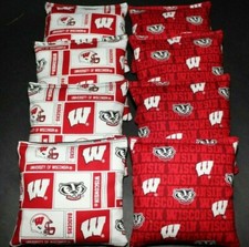 WISCONSIN BADGERS 8 CORNHOLE BEAN BAGS/ BAGGO TOSS Top Quality Handmade 
