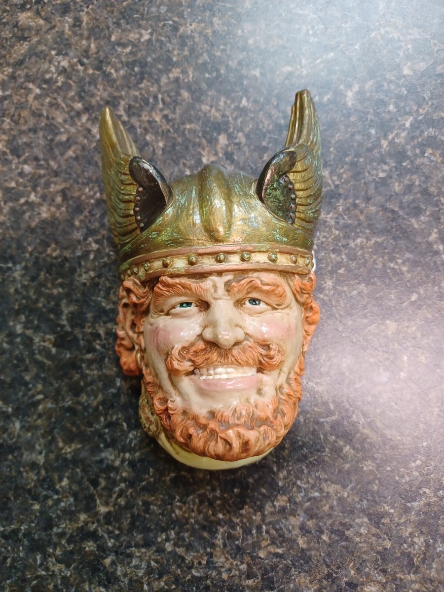 Hand Painted Chalkware Head Wall Plaque Rolf Viking Helmet Raider