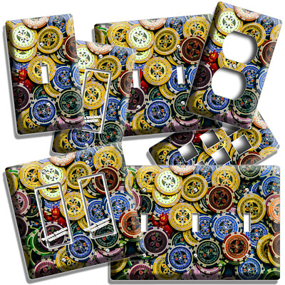 POKER CHIPS CASINO ROULETTE CRAPS LIGHT SWITCH OUTLET WALL PLATE GAME ROOM DECOR