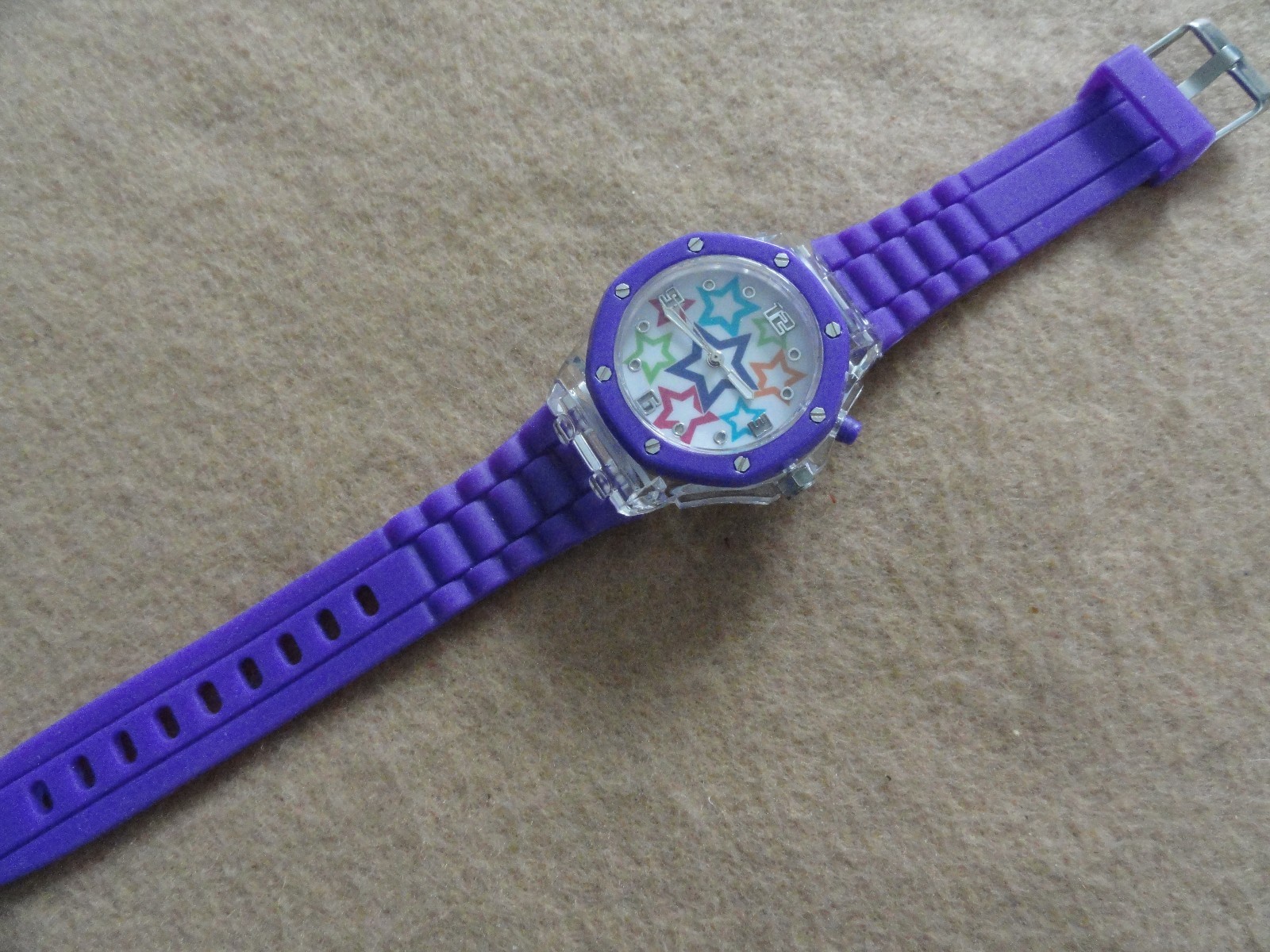 Ladies Bongo Quartz Watch with a Purple Band and Flashing Lights eBay