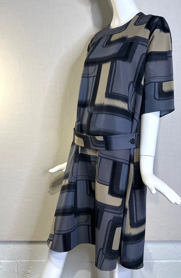 Vestido recto MARNI abstracto geométrico de algodón y seda con cinturón TALLA IT42, otoño 2007 Foto 4 de 4