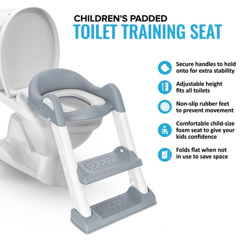 Grey Fineway Baby Kids Potty Toilet Training Padded Seat Ladder Step Stool - Picture 2 of 7