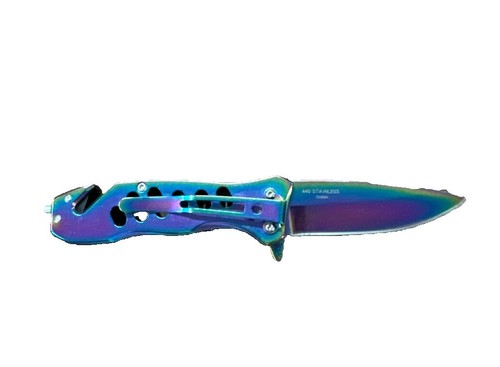 Albatross Iridescent Spring Assisted Pocket Knife Tactical Rescue Knife - Picture 2 of 4