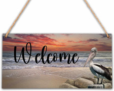 Welcome Summer Wood Sign Decor, Welcome Sign for Front Door Hanging Wall Art, Co