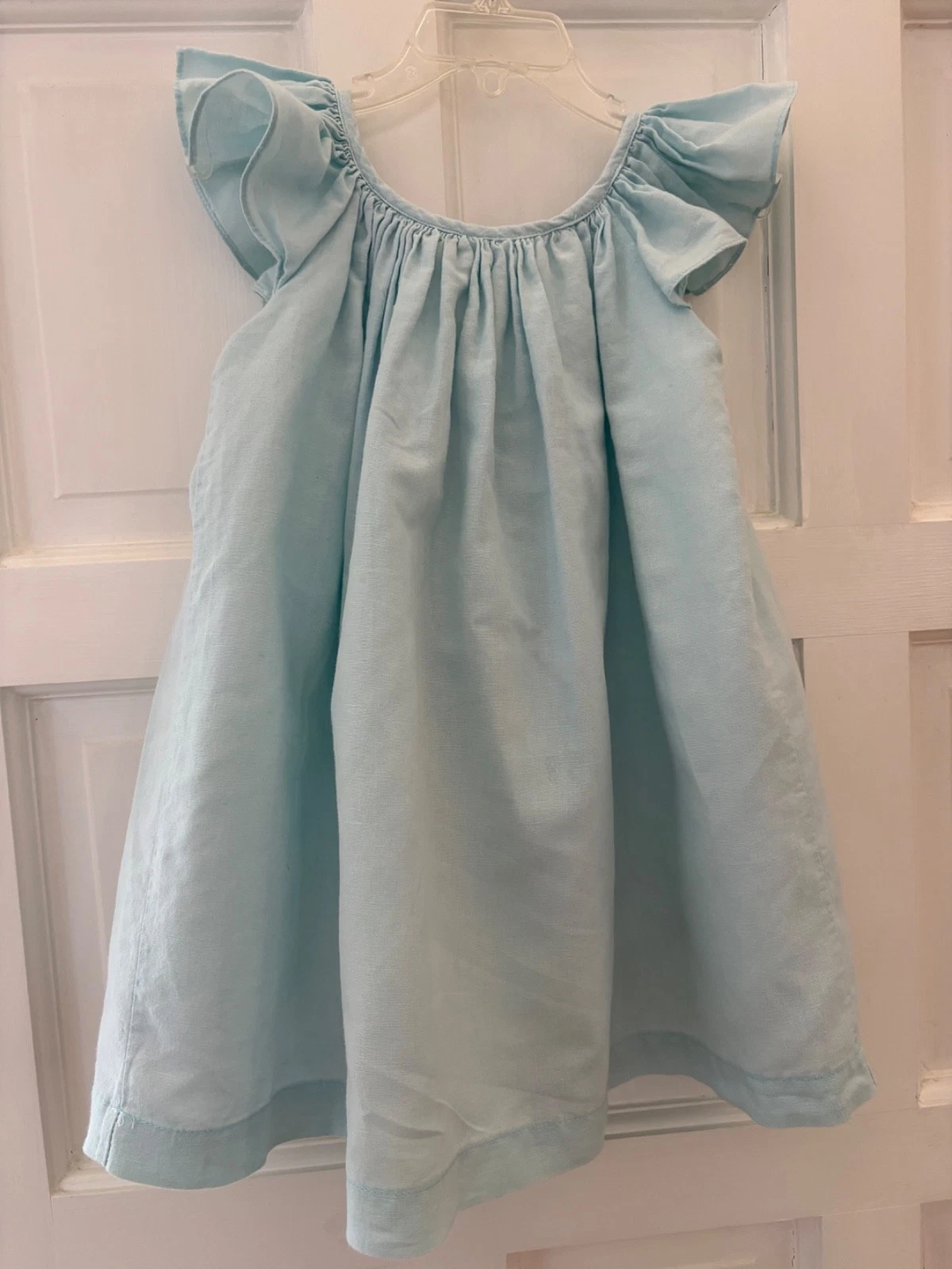 The Oaks Apparel Boutique Dress Flutter Sleeve Bishop Cotton Linen Girl Size 3