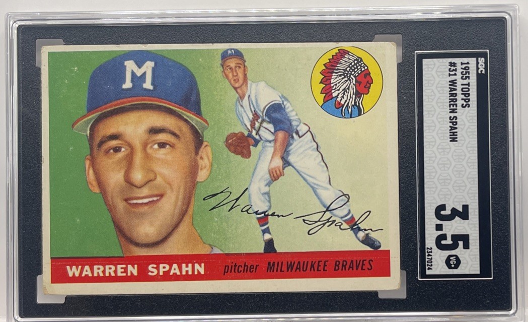 1955 Topps WARREN SPAHN #31 MILWAUKEE BRAVES HOF SGC 3.5 VG+ GRADED