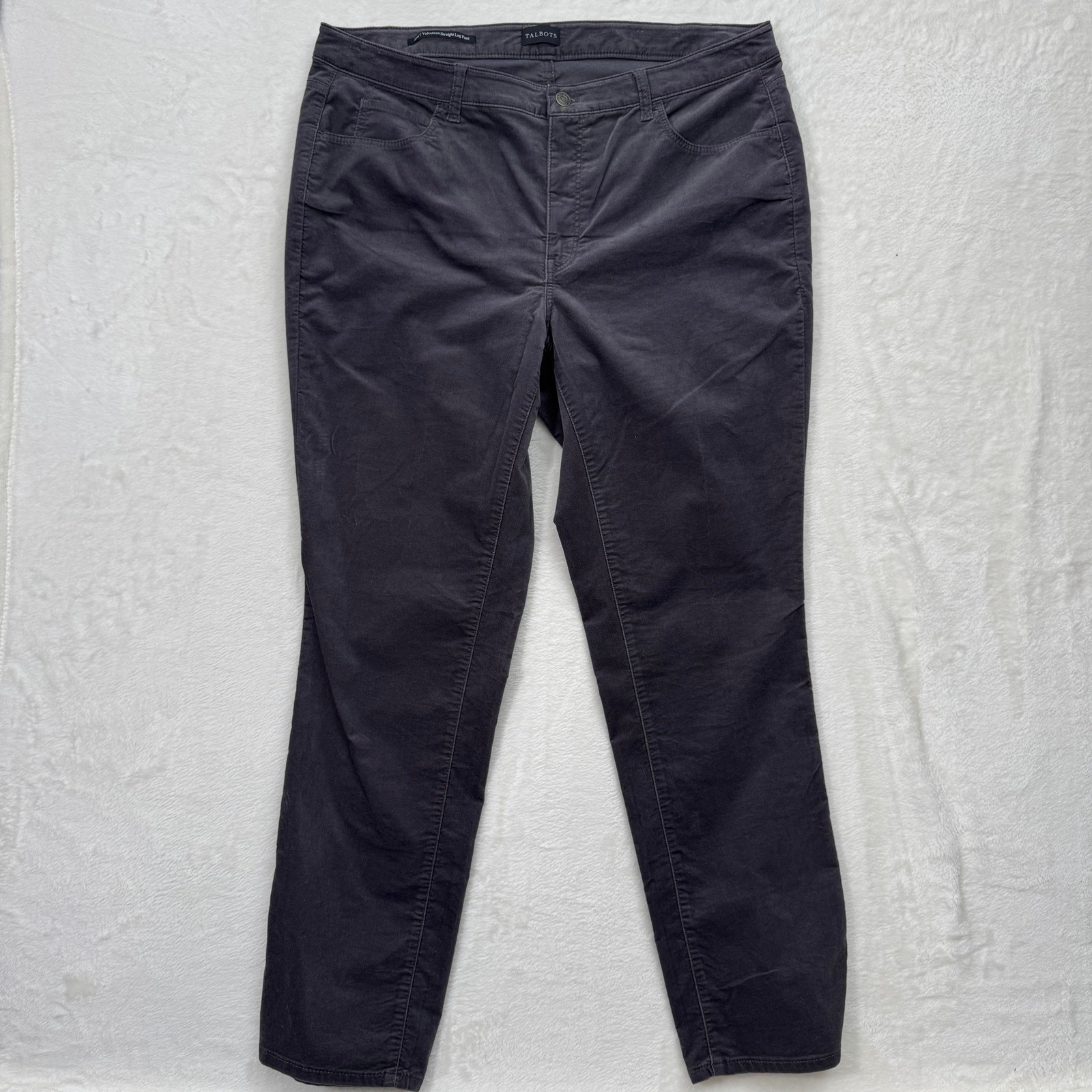 Talbots Velveteen Straight Leg Pants Womens 16 Gray Charcoal Mid Rise 5-Pocket