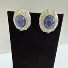 Vintage Judith Ripka Tanzanite Cabochon CZ Oval Sterling Silver Clip On Earrings