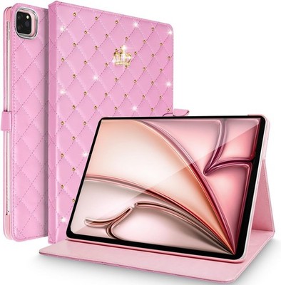 Case for iPad Air 13 Inch, Cute Crown Rhinestone, Auto Sleep/Wake Stand