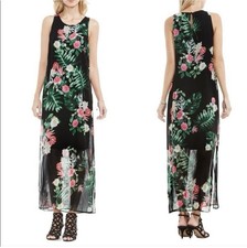 Vince Camuto Havana Brights Floral & Rich Black Overlay Maxi Dress Medium