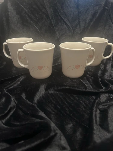 Corelle Corning Ware Forever Yours Pink Heart Coffee Mugs Set of 4